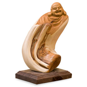 Cedar Wood Root Happy Buddha Asian Sculpture