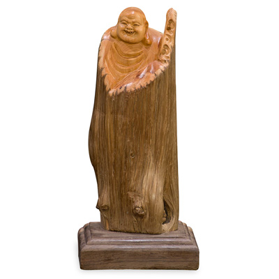 Cedar Wood Root Happy Buddha Asian Sculpture