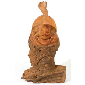 Hand Carved Cedar Wood Chinese Happy Buddha Statue