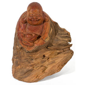 Hand Carved Cedar Wood Statue Happy Buddha