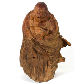 Hand Carved Cedar Wood Statue Happy Buddha