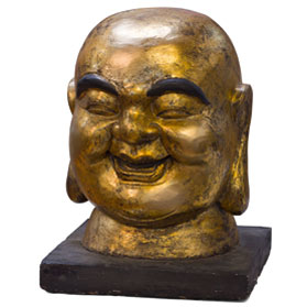 Gilded Wooden Chinese Happy Buddha Head  Sculpture