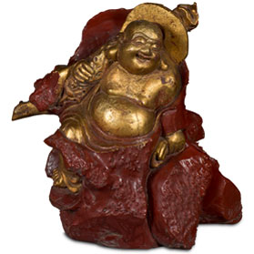 Gilded Wood Carving Chinese Happy Buddha Sculpture