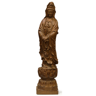 Wooden Standing Guanyin Oriental Statue
