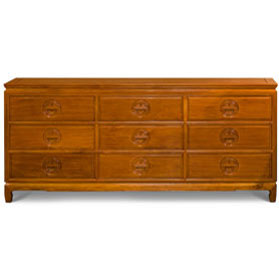 Natural Finish Rosewood Chinese Longevity Chest of 9 Drawers