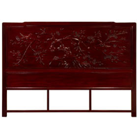 Cherry Finish King Size Rosewood Chinese Cherry Blossom Motif Headboard