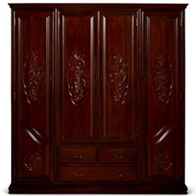 Hand Carved Ebonywood Flower Motif Armoire - with FREE Inside Delivery