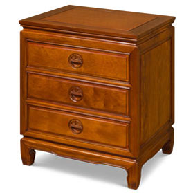 Natural Finish Rosewood Chinese Longevity Design Nightstand