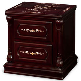 Dark Cherry Rosewood Mother of Pearl Inlay Chinese Nightstand