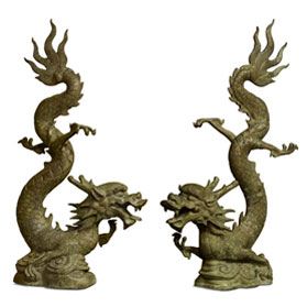 Bronze Flying Prosperity Dragon Oriental Statue Set