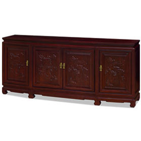 Dark Cherry Elmwood Dragon Carving Oriental Sideboard