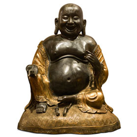 Bronze Sitting Chinese Happy Buddha with Gilded Robe Statue