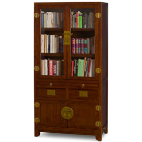 Mahogany Finish Elmwood Ming Style Asian Bookcase