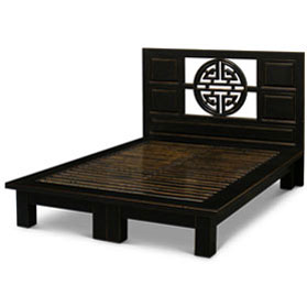 Distressed Black Elmwood Yuan Yuan Queen Size Chinese Platform Bed