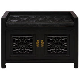 Matte Black Elmwood Longevity Chinese Shoe Bench