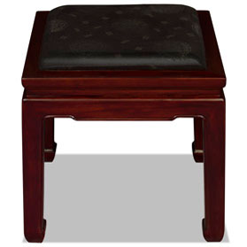 Dark Cherry Elmwood Chinese Ming Bench with Black Silk Cushion