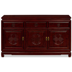 56in Dark Cherry Elmwood Chinese Longevity Sideboard