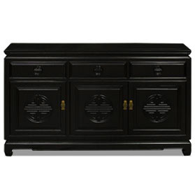 56in Black Elmwood Chinese Longevity Sideboard