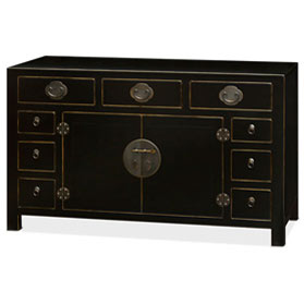 Black Elmwood Peking Oriental Cabinet with Assorted Compartments