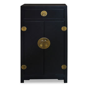 Slim Matte Black Elmwood Chinese Ming Cabinet