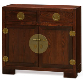 Mahogany Finish Elmwood Chinese Ming Cabinet