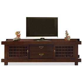 Mahogany Finish Elmwood Japanese Shinto Media Cabinet