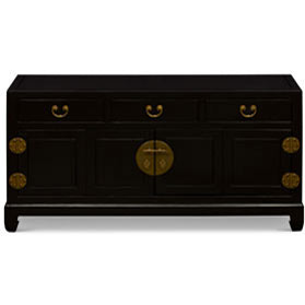 Matte Black Elmwood Bi-Fold Door Chinese Ming Media Cabinet