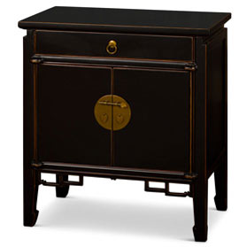 Distressed Black Elmwood Oriental Peking Cabinet