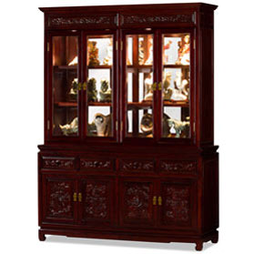 Dark Cherry Elmwood Dragon Oriental China Cabinet