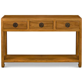 Natural Elmwood Chinese Ming Console Table with 3 Drawers and Shelf