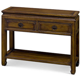 Distressed Mahogany Elmwood Chinese Longevity Console Table