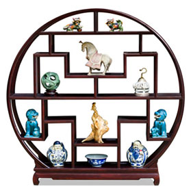 Dark Cherry Elmwood Asian Moon Curio Stand