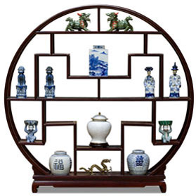 Dark Cherry Grand Elmwood Asian Moon Curio Stand