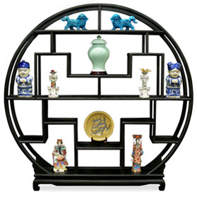 Matte Black Grand Elmwood Asian Moon Curio Stand