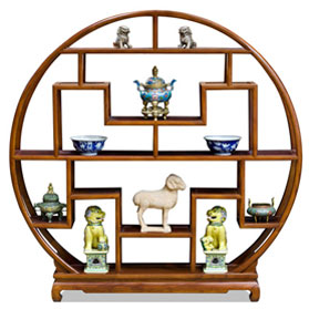 Mahogany Finish Elmwood Asian Moon Curio Stand