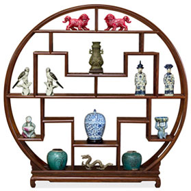 Mahogany Finish Grand Elmwood Asian Moon Curio Stand