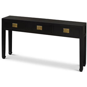 Matte Black Elmwood Chinese Ming Console Table with 3 Drawers