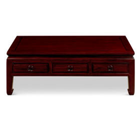 Dark Cherry Finish Elmwood Rectangular Chinese Ming Coffee Table with Three Drawers