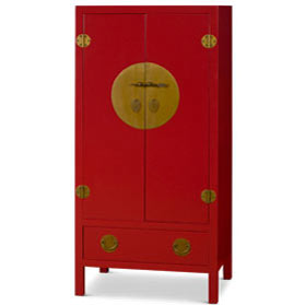 Red Elmwood Chinese Ming TV Armoire