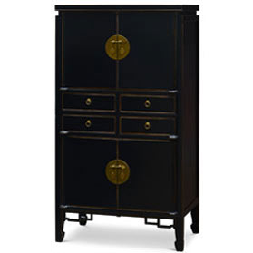 Distressed Black Elmwood Chinese Ming Armoire