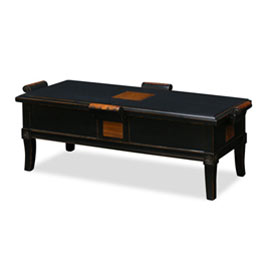 Distressed Black Elmwood Zhou Yi Rectangular Asian Coffee Table