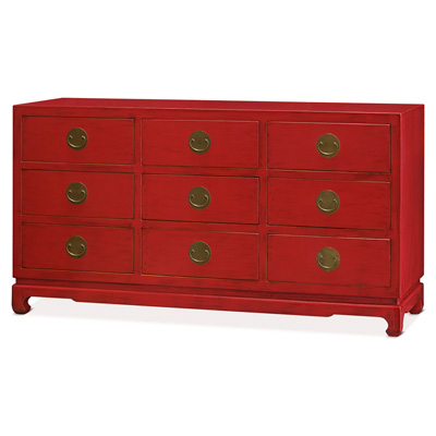 Red Elmwood Chinese Ming Chest of 9 Drawers