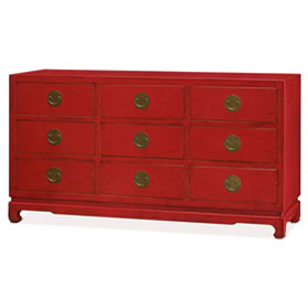 Red Elmwood Chinese Ming Chest of 9 Drawers