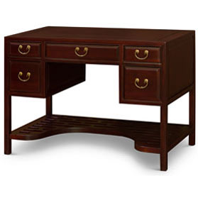 Dark Cherry Elmwood Chinese Ming Desk with 5 Drawers