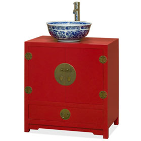 Red Elmwood Chinese Ming Vanity Cabinet