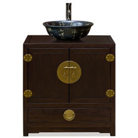 Dark Espresso Elmwood Chinese Ming Vanity Cabinet