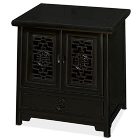 Black Petite Elmwood Ming Cabinet with Lattice Doors