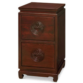 Dark Cherry Elmwood Chinese Longevity File Cabinet with 2 Drawers