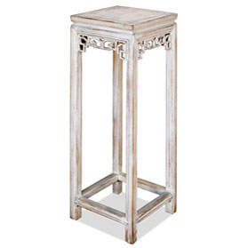 Distressed White Elmwood Asian Pedestal