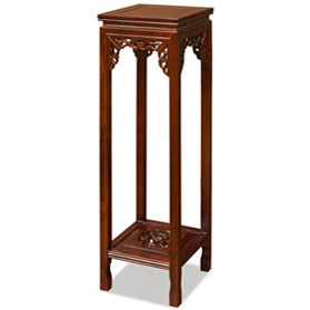 39 Inch Mahogany Finish Elmwood Dragon Motif Asian Pedestal